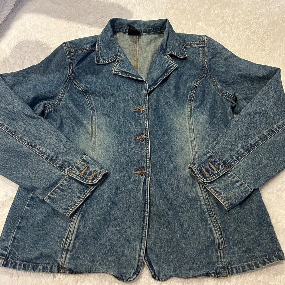 Y2K VTG Sonoma Blue Denim Button Up Blazer Jacket Cotton Medium Wash Sz XL